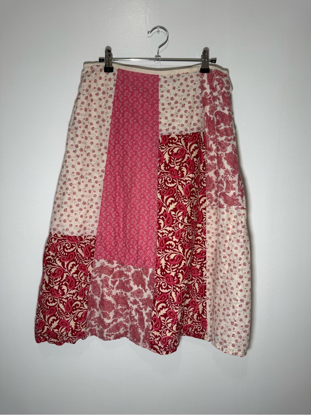 Liz Claiborne Patchwork A-line Skirt Pink Red Paisley Cottagecore Boho Vintage